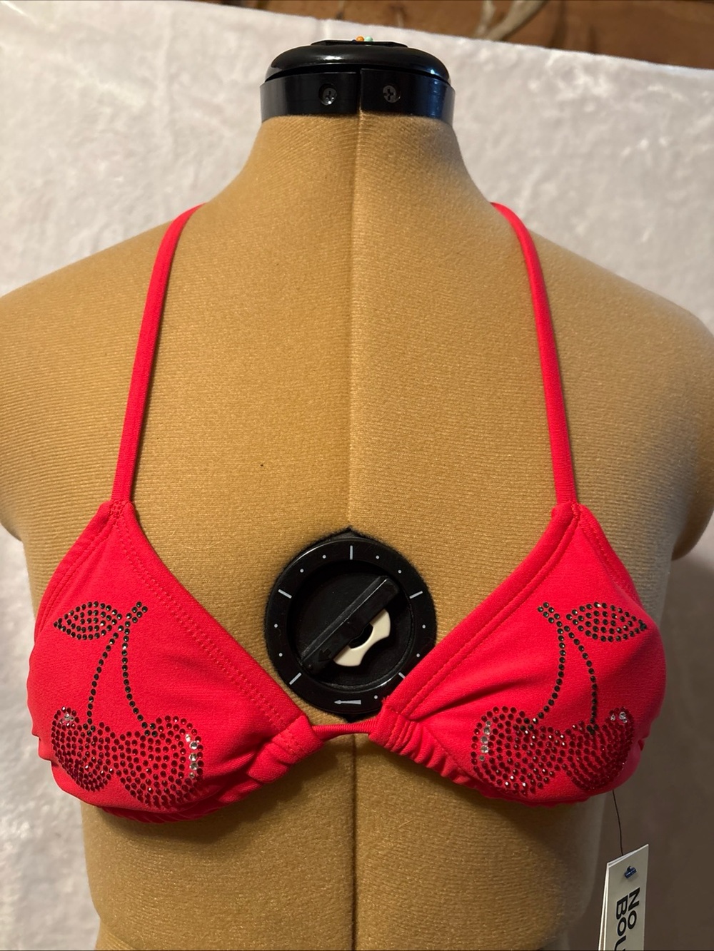 NWT No Boundaries Red Rhinestone Cherry Triangle Bikini Top